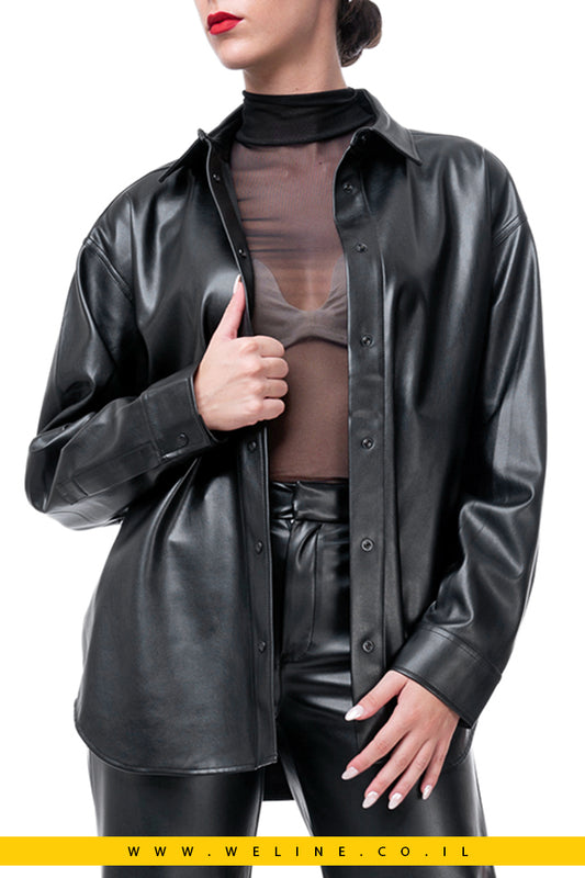 חולצת Calvin Klein לנשים Faux Leather Overshirt