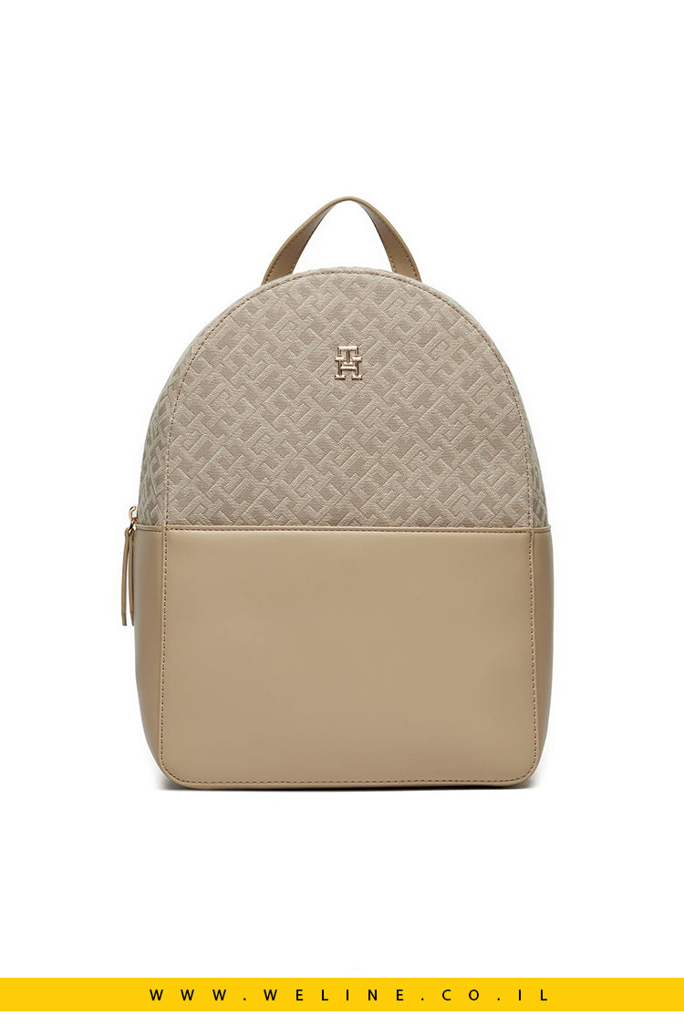 תיק גב Tommy Hilfiger Th Jacquard Backpack בצבע בז'