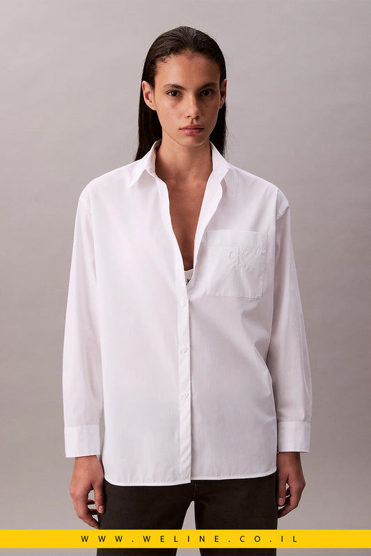 חולצת נשים Calvin Klein Poplin Relaxed – כותנה עם אלסטאן