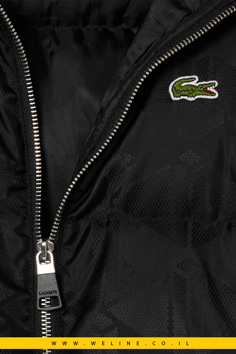 מעיל דאון דוחה מים עם דוגמת מונוגרמה בג'קארד