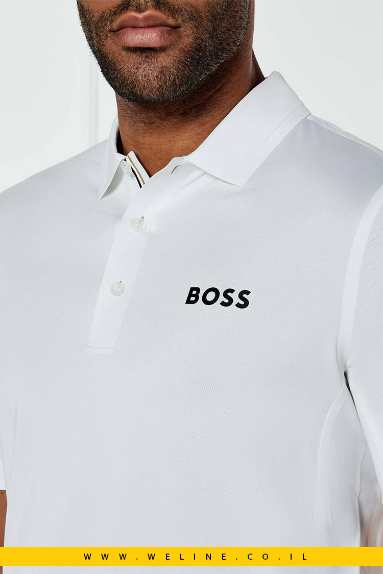 חולצת פולו לגברים BOSS x Matteo Berrettini Patteo MB 17 בצבע לבן