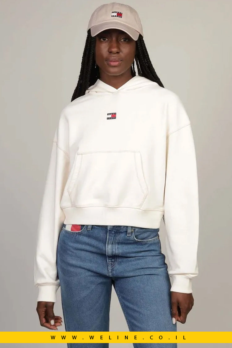 סווטשירט נשים עם גזרה קצרה וכובע מבית Tommy Jeans