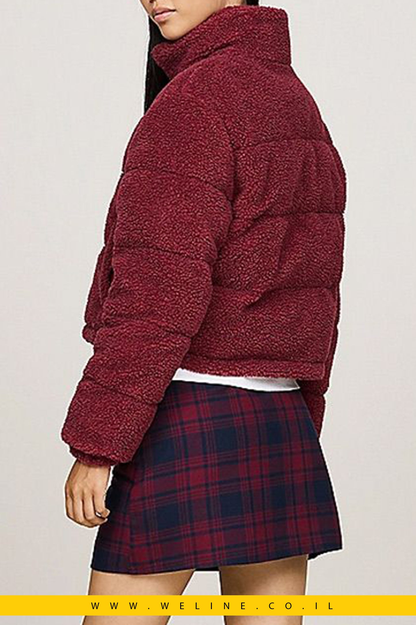 מעיל נשים Tommy Hilfiger Essential Cropped Teddy Fleece Puffer
