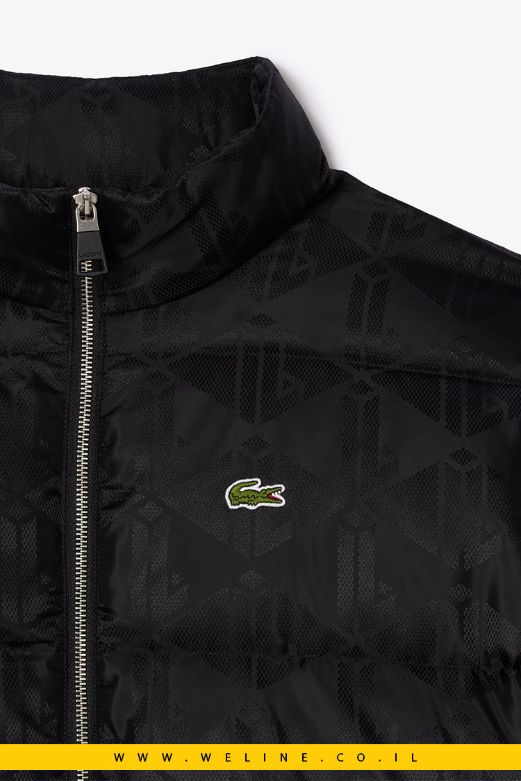 מעיל דאון דוחה מים עם דוגמת מונוגרמה בג'קארד