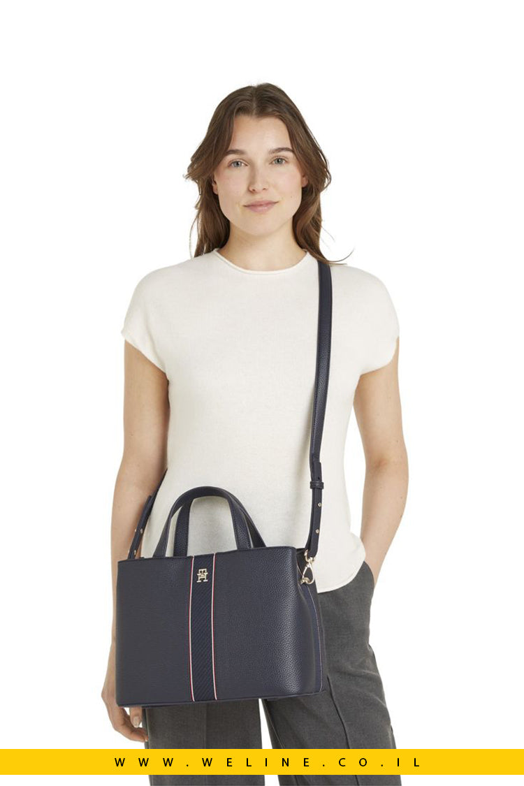 תיק צד לנשים TH Legacy Satchel בצבע כחול נייבי מבית Tommy Hilfiger