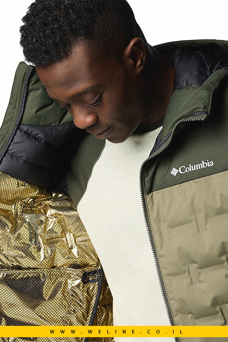 Columbia Grand Trek III Down מעיל פוך לגבר בצבע ירוק עם כובע