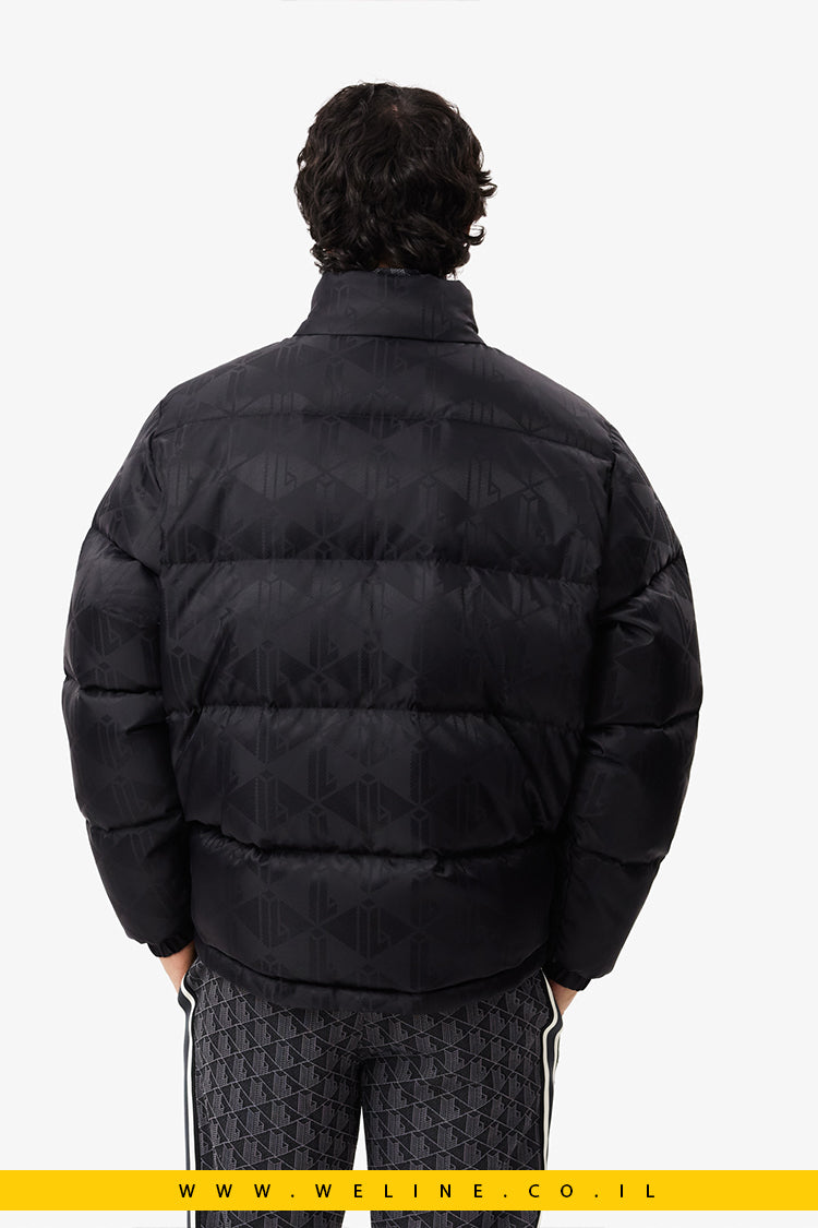 מעיל דאון דוחה מים עם דוגמת מונוגרמה בג'קארד