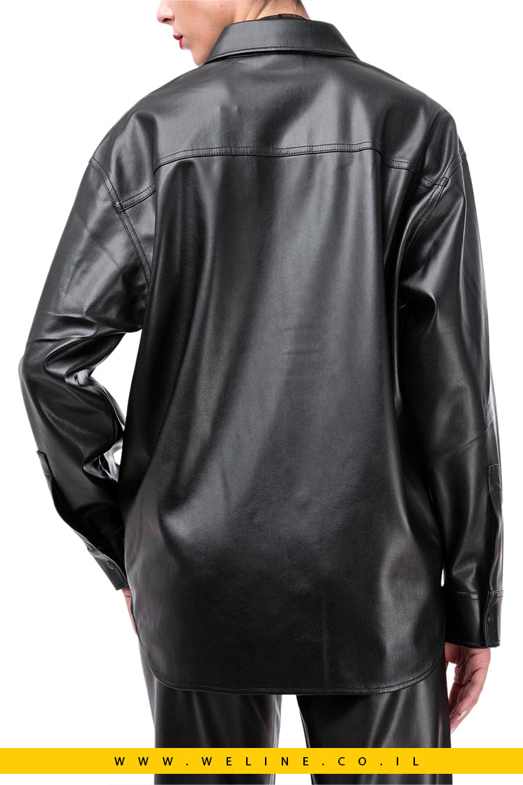 חולצת Calvin Klein לנשים Faux Leather Overshirt