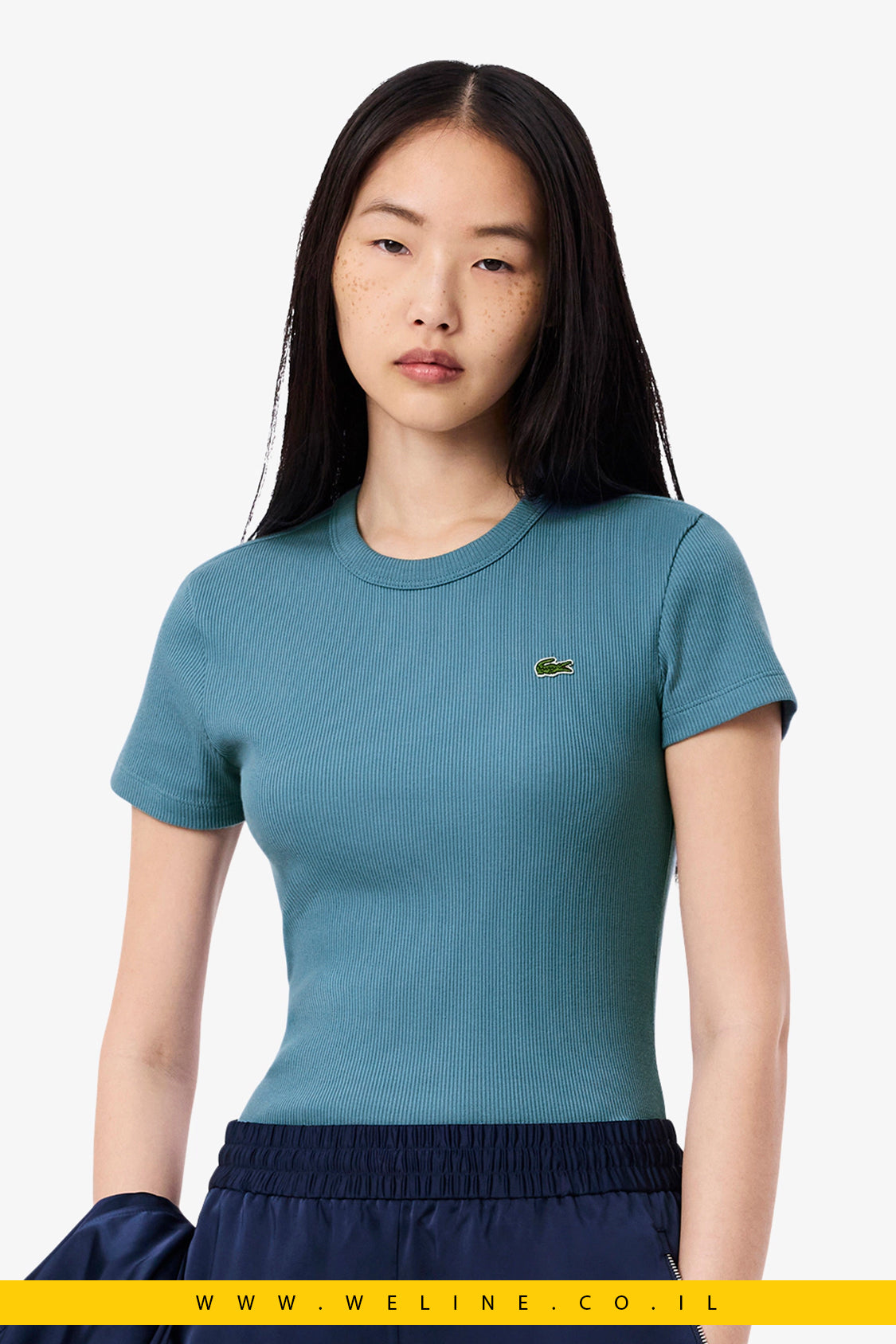 חולצת טי לנשים Lacoste Slim Fit Ribbed Cotton