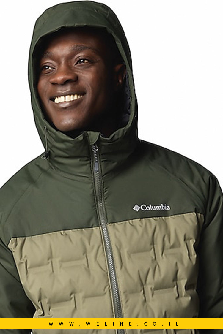 Columbia Grand Trek III Down מעיל פוך לגבר בצבע ירוק עם כובע