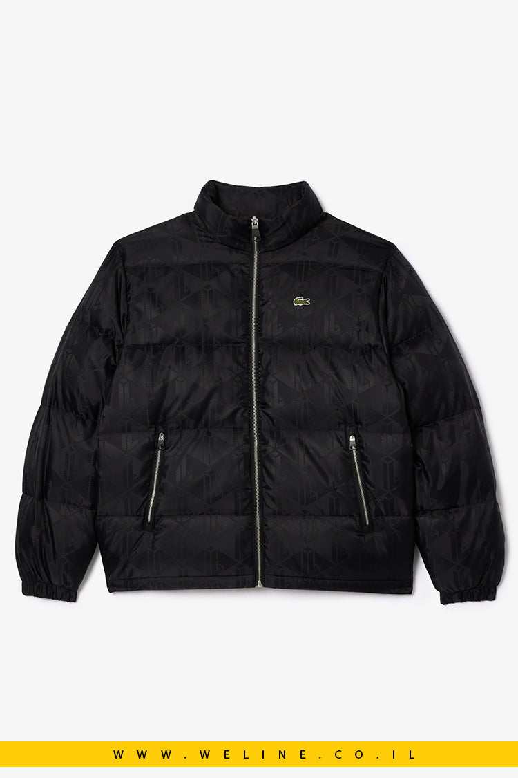 מעיל דאון דוחה מים עם דוגמת מונוגרמה בג'קארד