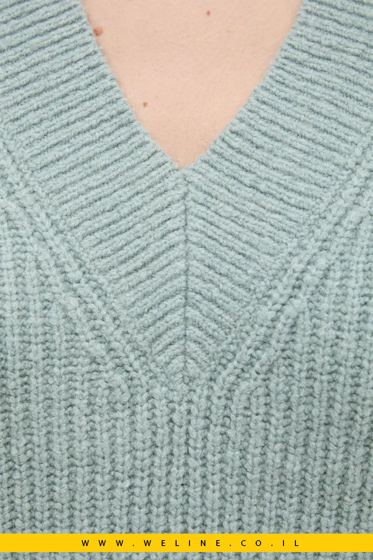 סוודר Calvin Klein לנשים - Boucle Ribbed V-neck