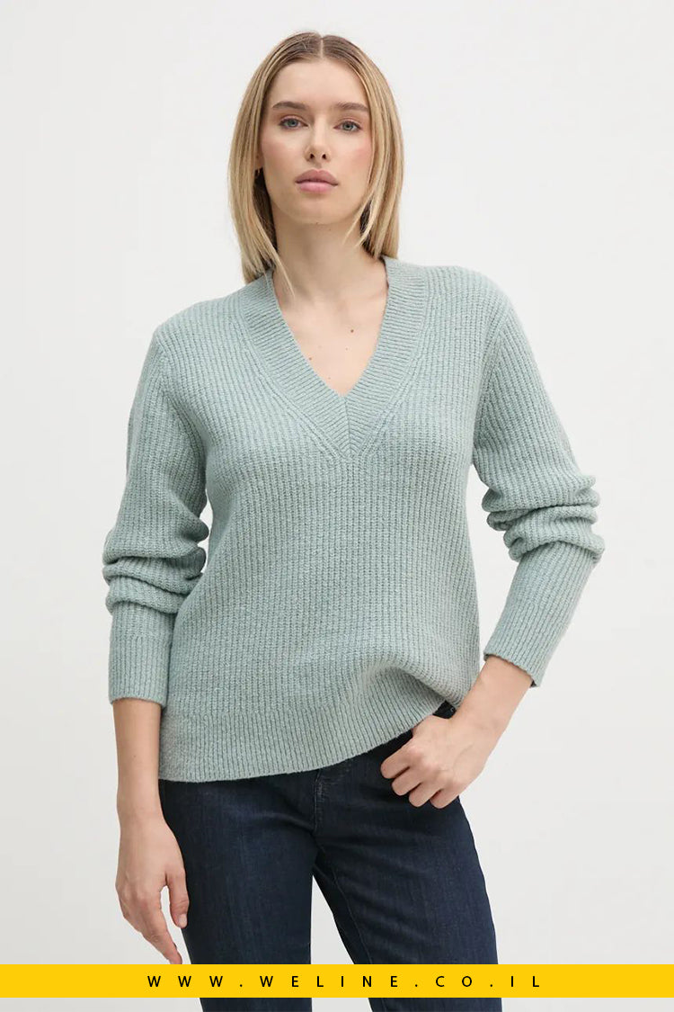 סוודר Calvin Klein לנשים - Boucle Ribbed V-neck