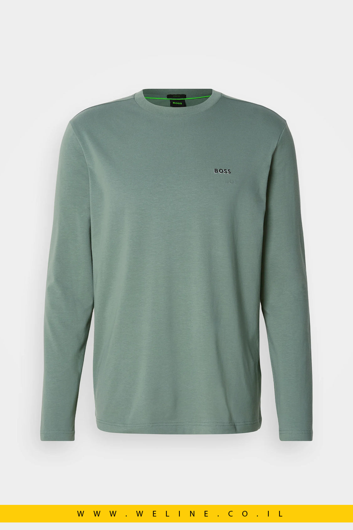 טי־שירט שרוול ארוך מכותנה סטרצ’ עם לוגו קונטרסטי לגברים מבית BOSS