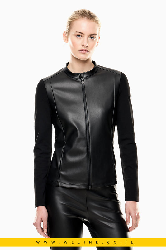 סווטשירט חורפי עם רוכסן ושילובי בד במראה עור – EA7 Emporio Armani