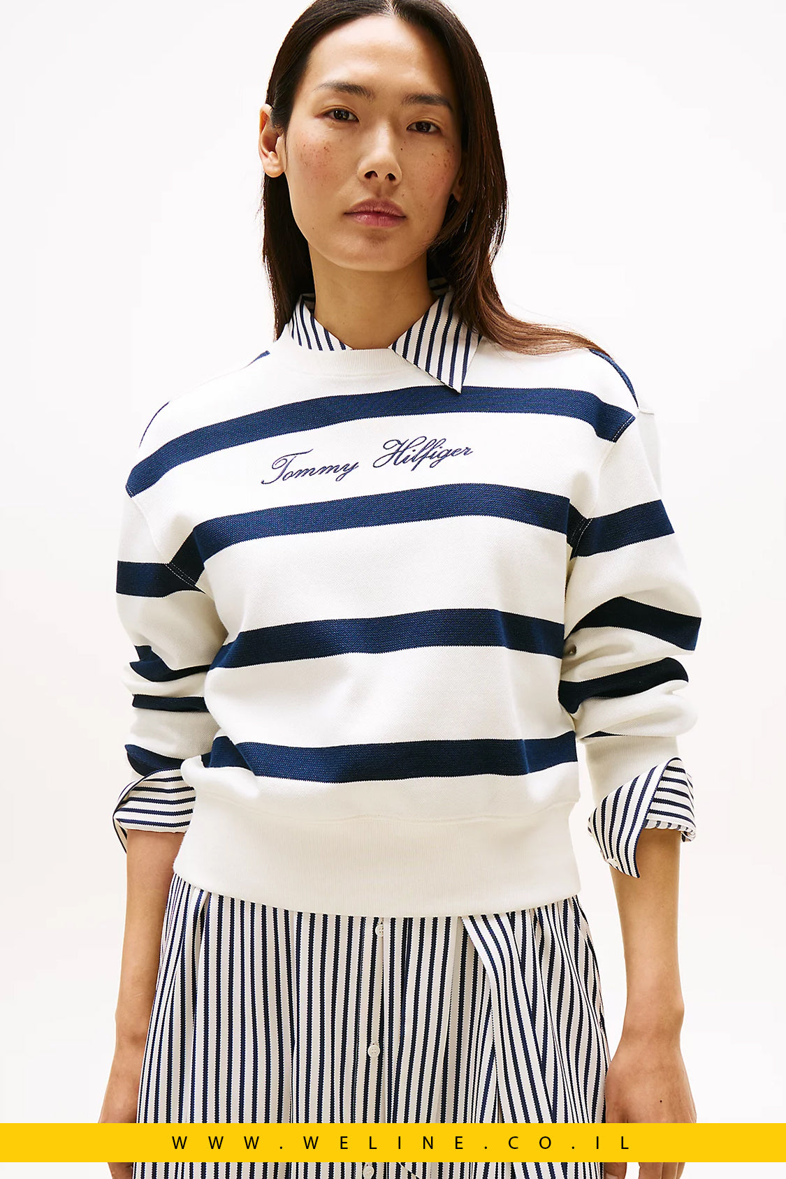 סווטשירט Piqué עם לוגו רקום לנשים Tommy Hilfiger