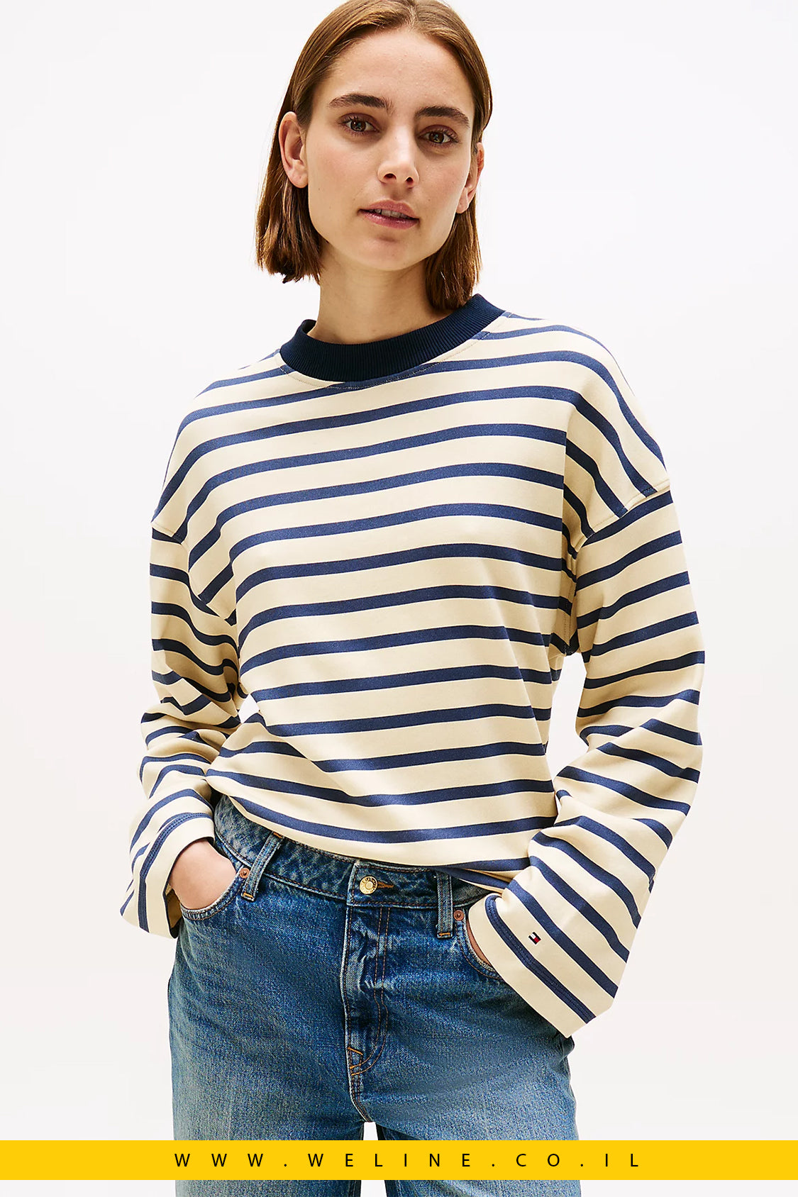 סווטשירט פסים עם כפתורי זהב לנשים Tommy Hilfiger