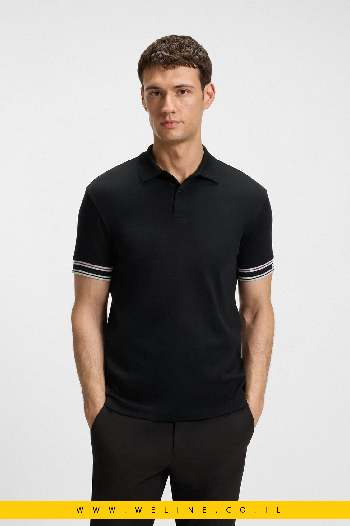 חולצת פולו Slim Fit לגברים BOSS עם שרוולים מפוספסים