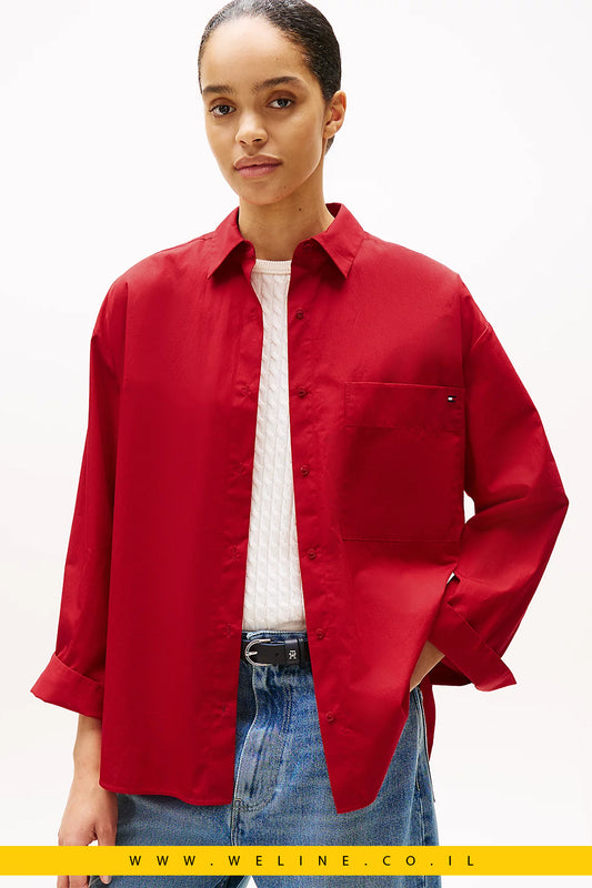 חולצת פופלין Oversized עם חפתים מתכווננים Tommy Hilfiger