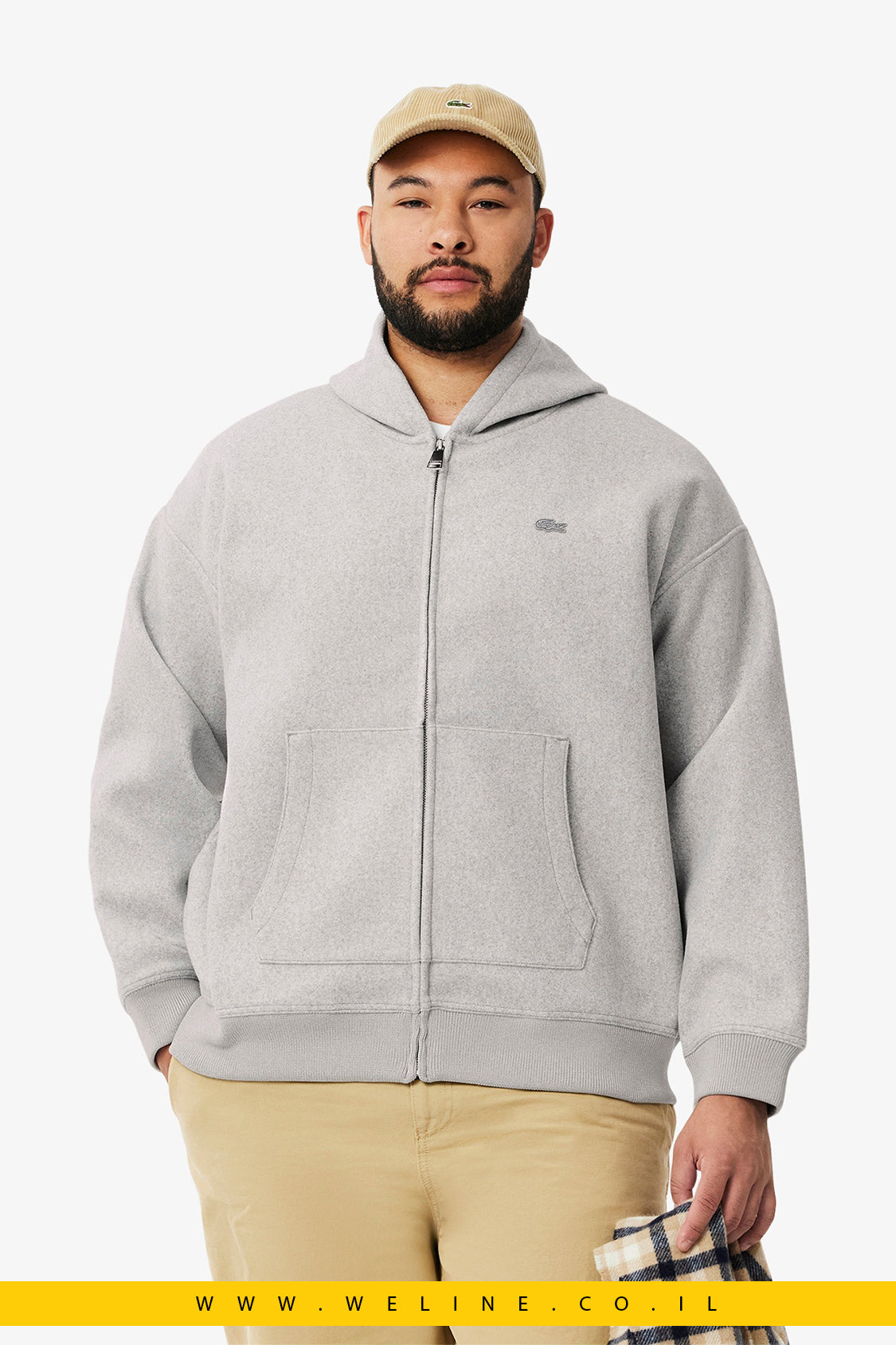 קפוצ'ון גברים Lacoste Zip-Up – אפור בגזרת Loose Fit