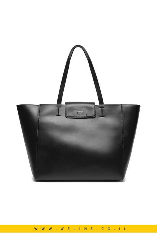 Calvin Klein – תיק שופינג בינוני לנשים דגם Push בצבע שחור