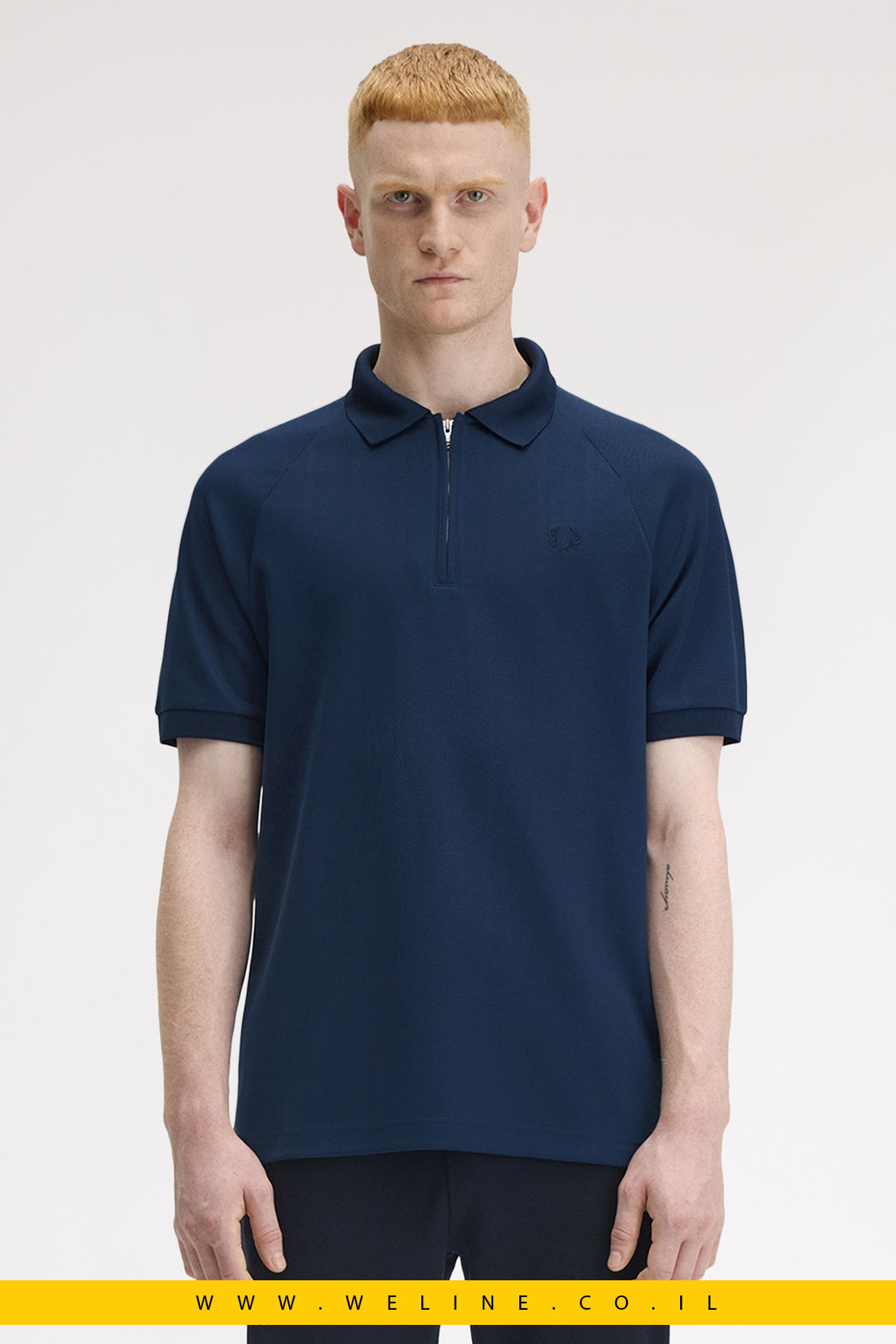 חולצת פולו עם רוכסן וצווארון – בד ג'קארד פיקה | Fred Perry