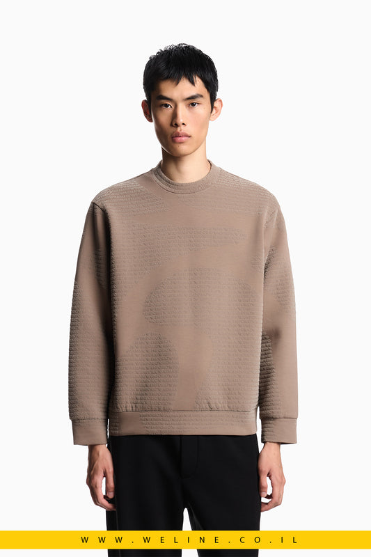 סווטשירט ג׳רזי מתערובת ליאוסל עם הדפס פלוק צפוף ולוגו מובלט לכל האורך