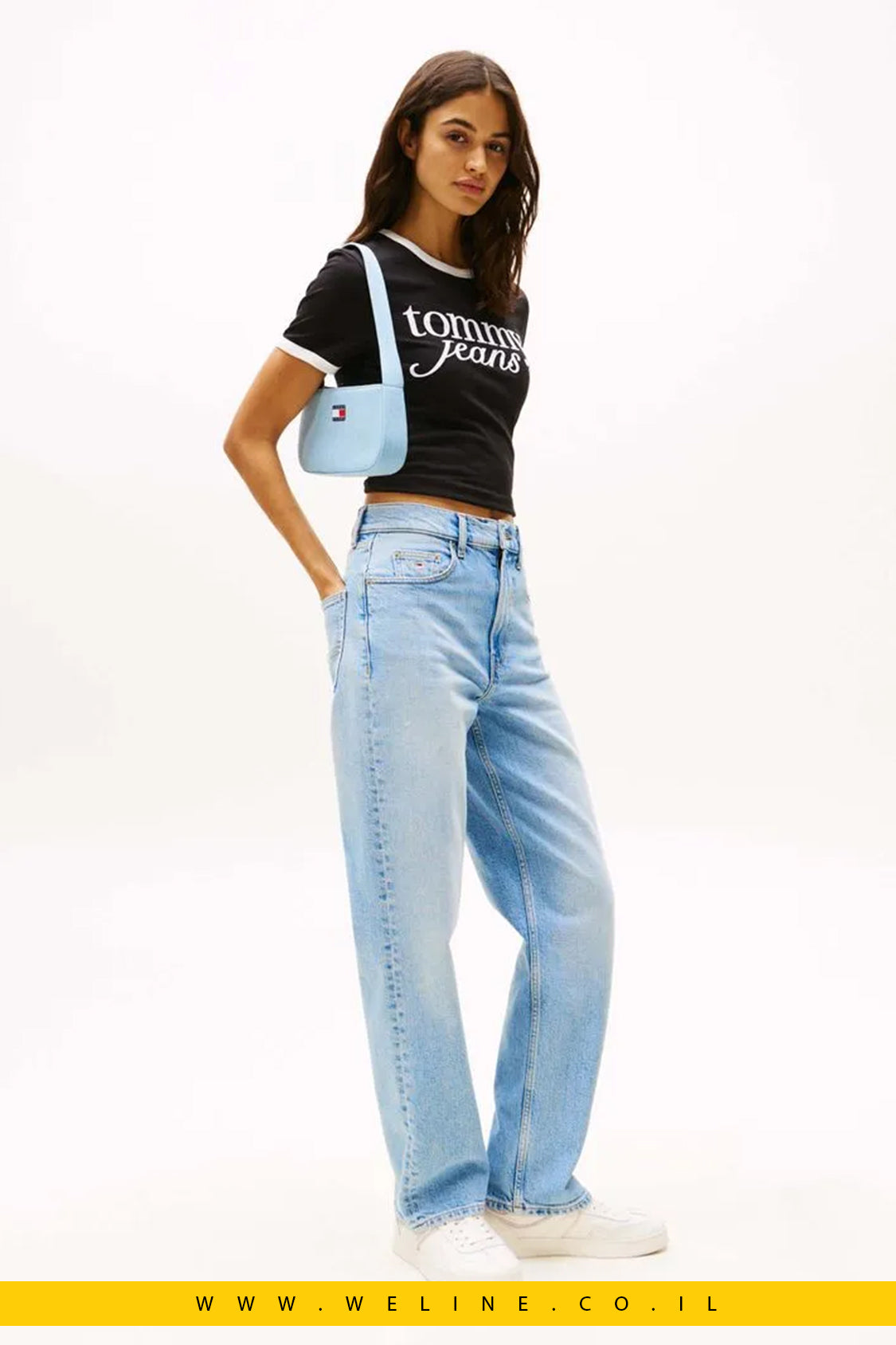 טי-שירט רינגר לנשים עם לוגו – Tommy Jeans