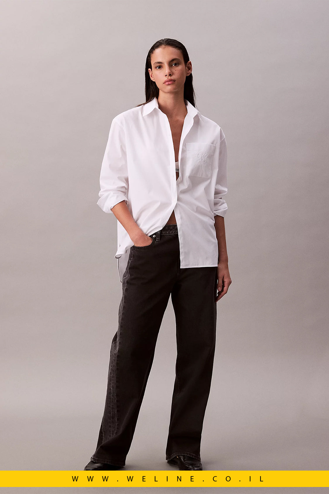 חולצת נשים Calvin Klein Poplin Relaxed – כותנה עם אלסטאן