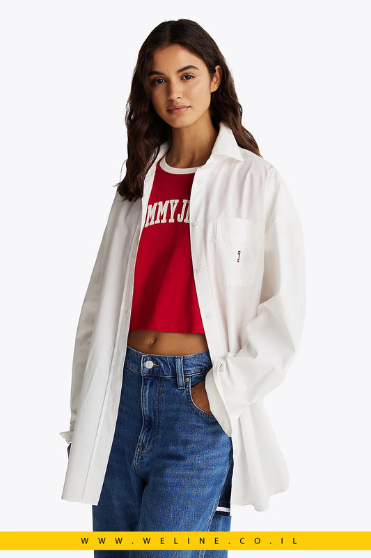 חולצת אוקספורד מפוספסת בגזרת אוברסייז לנשים Tommy Jeans