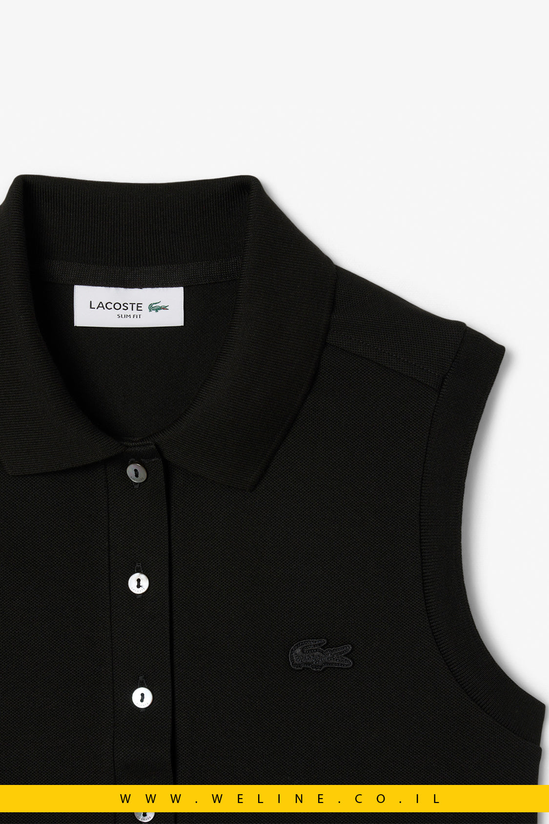 פולו לנשים ללא שרוולים בגזרת Slim – שחור – Lacoste