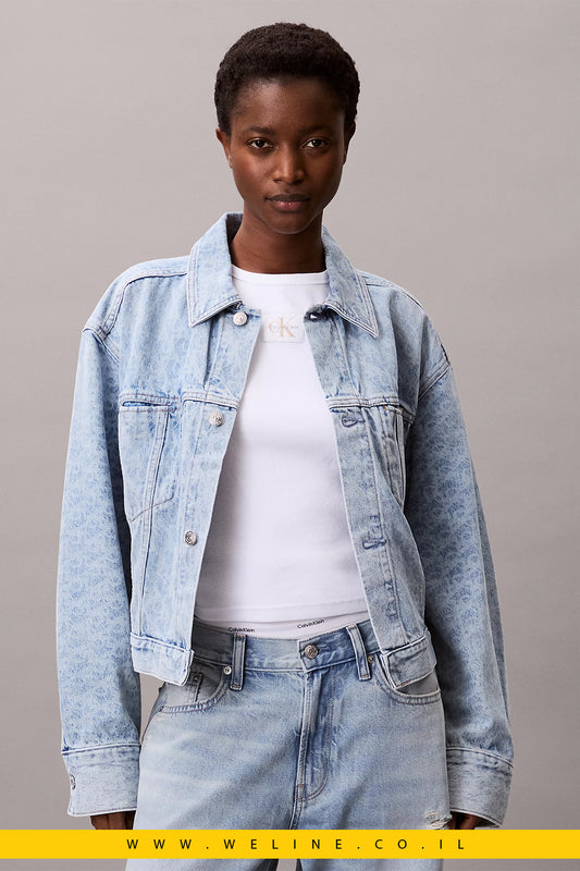 ג'קט ג'ינס נשים Calvin Klein Cropped עם לוגו מונוגרם