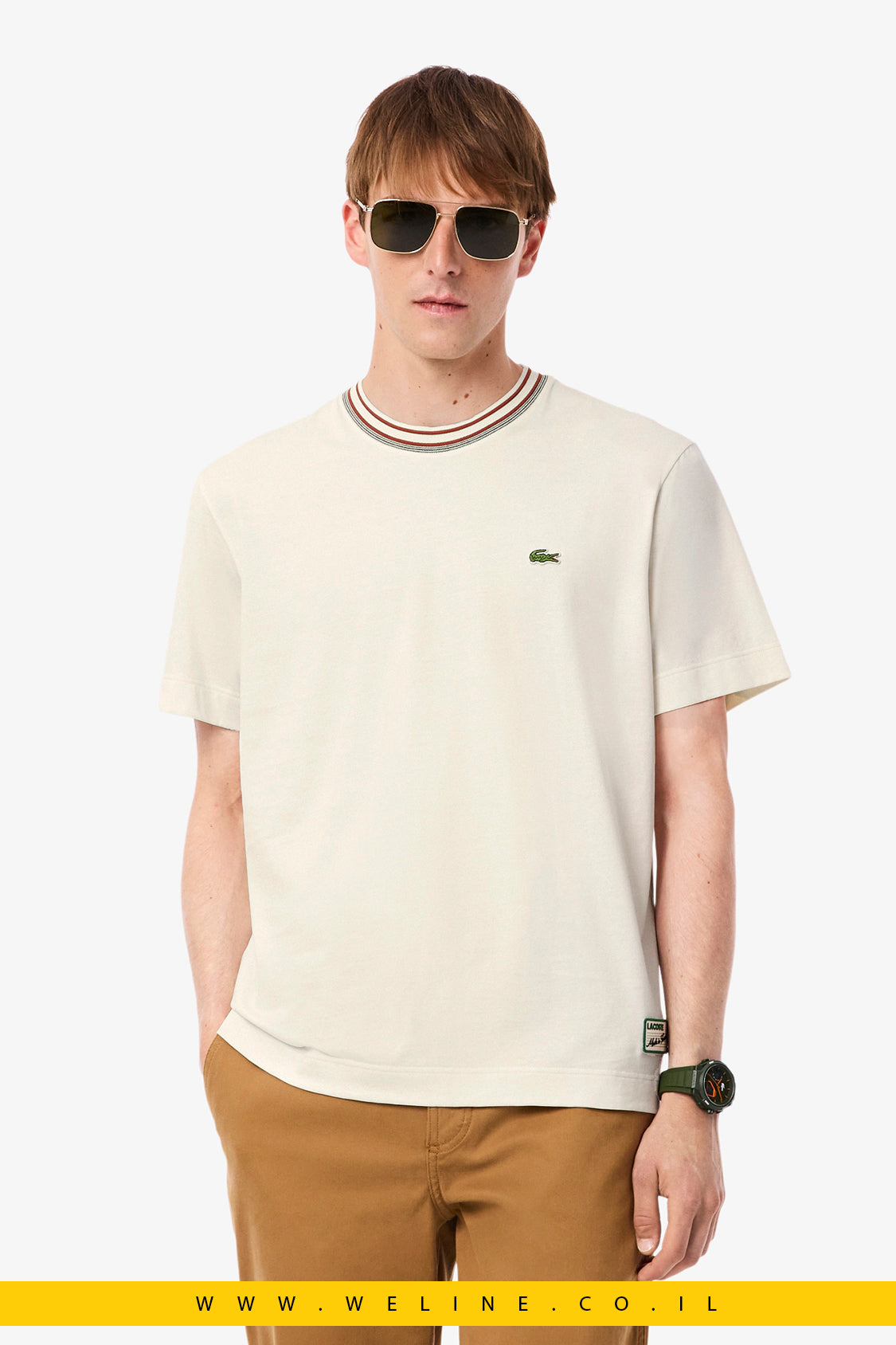 חולצת T צרפתית עם צווארון מפוספס Lacoste