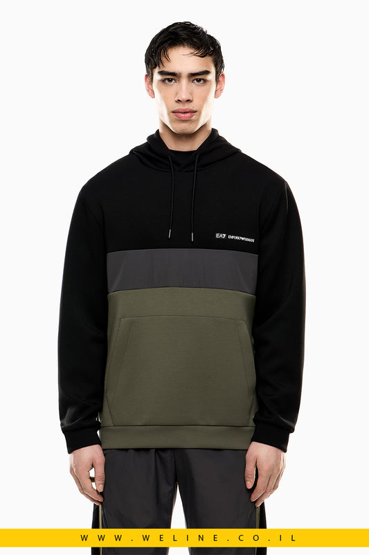 סווטשירט קפוצ׳ון בצבעי בלוק – EA7 Emporio Armani