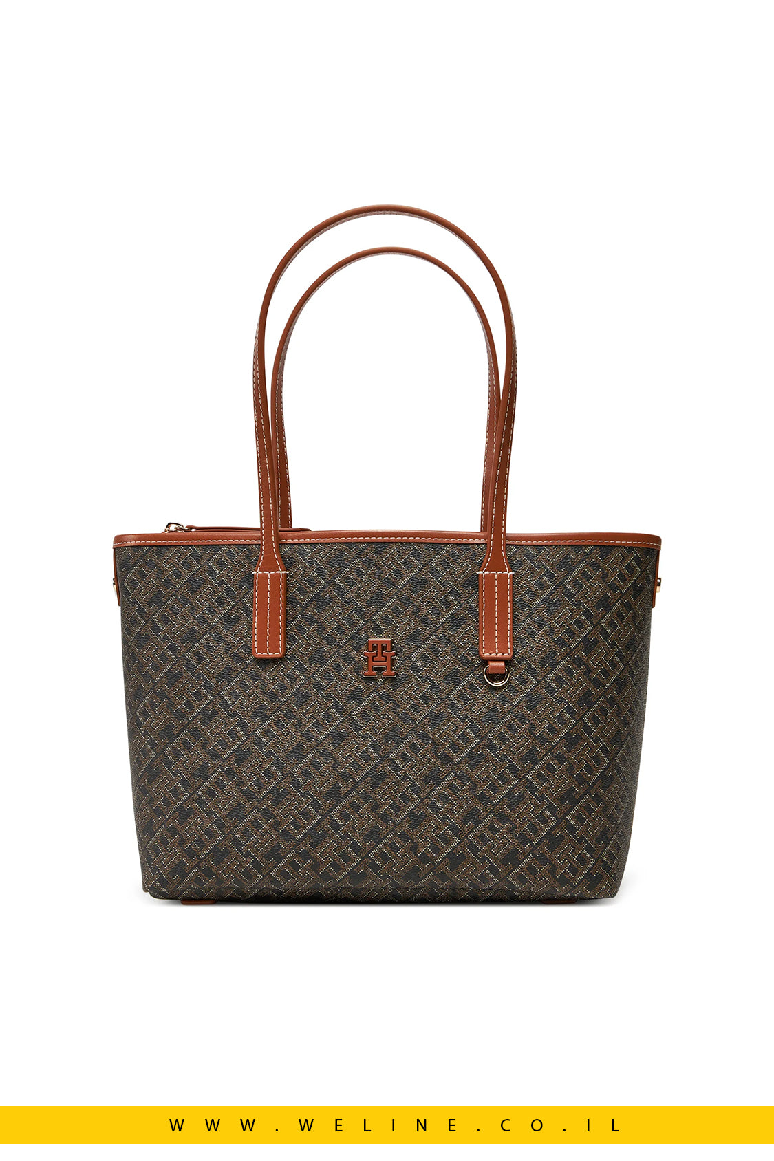 תיק יד גדול לנשים Tommy Hilfiger - דגם Th Monoplay Leather Mini Tote בצבע שחור