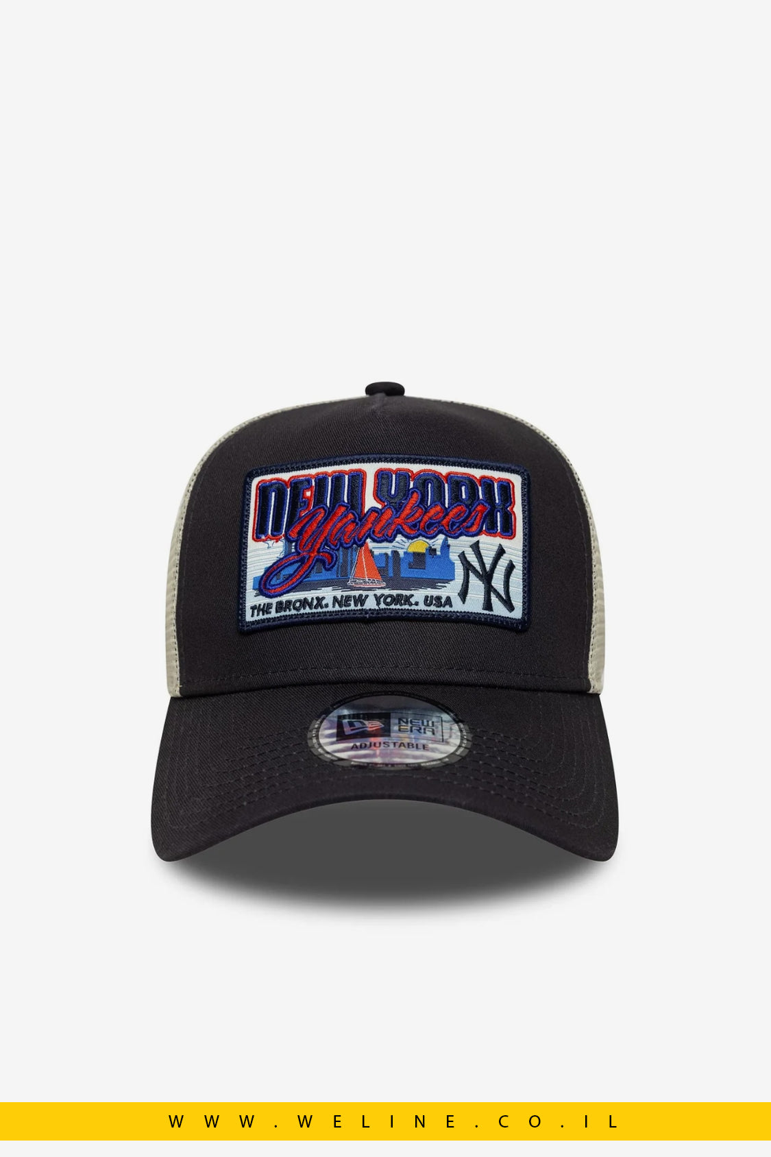 כובע משאית מתכוונן New York Yankees MLB Patch Navy 9FORTY A-Frame Trucker מבית New Era