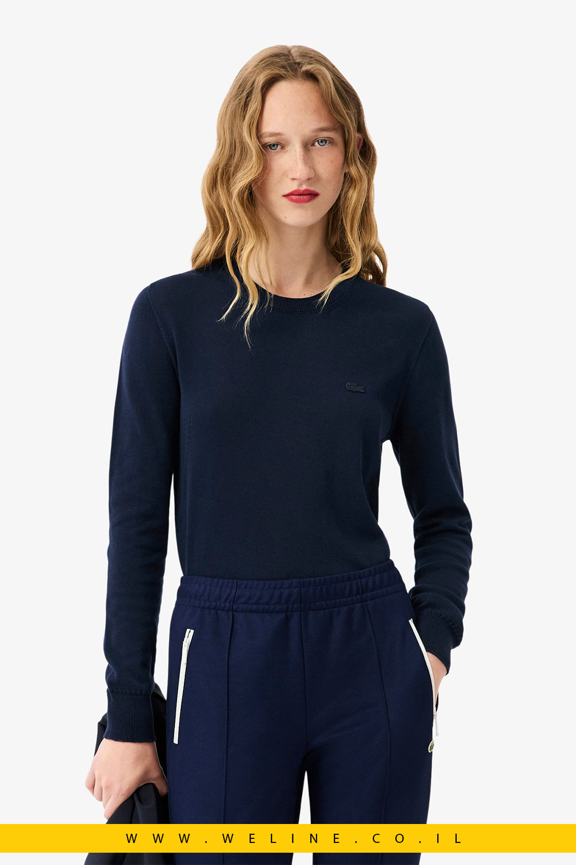סוודר נשים 3D Knit בצוואר עגול – Lacoste