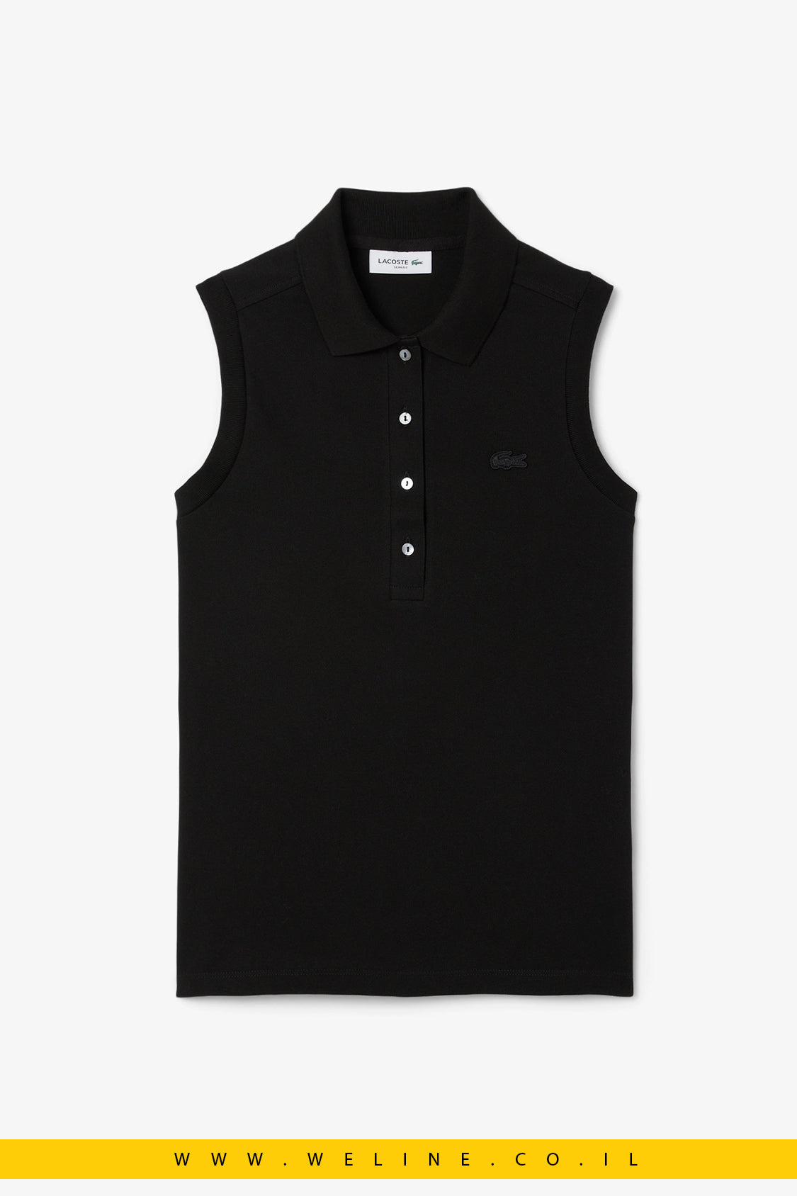 פולו לנשים ללא שרוולים בגזרת Slim – שחור – Lacoste