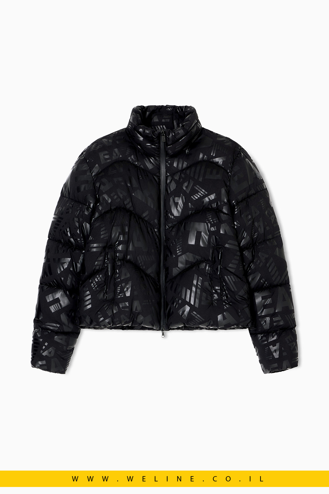 מעיל ניילון מרופד לנשים עם הדפס מונוגרם EA7 – שחור