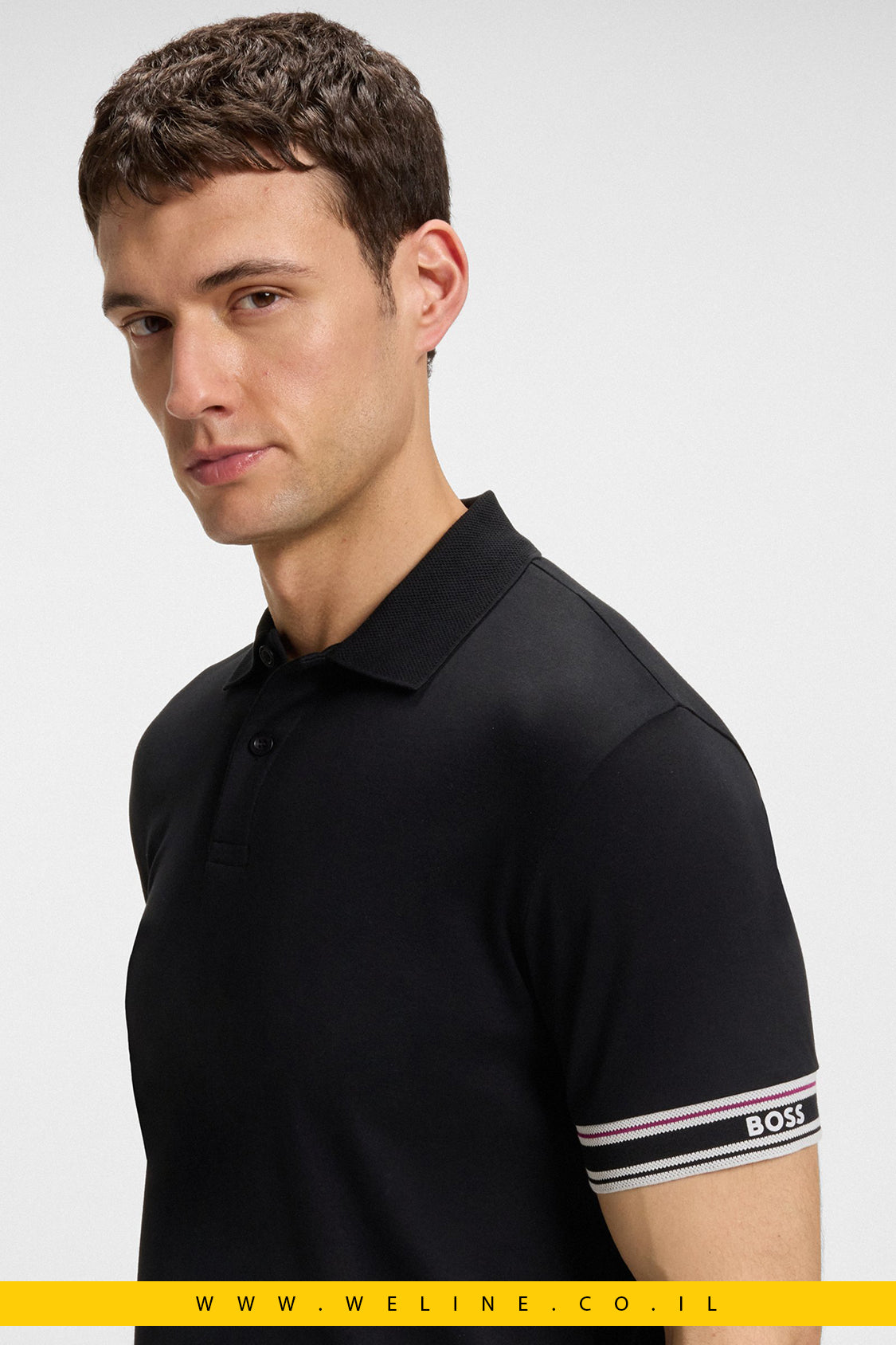 חולצת פולו Slim Fit לגברים BOSS עם שרוולים מפוספסים