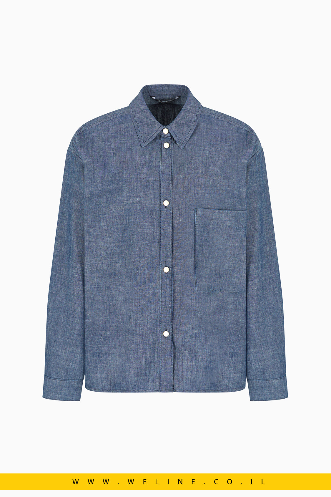 חולצת שמברי כותנה כחולה בגזרה משוחררת מבית EA7 Emporio Armani