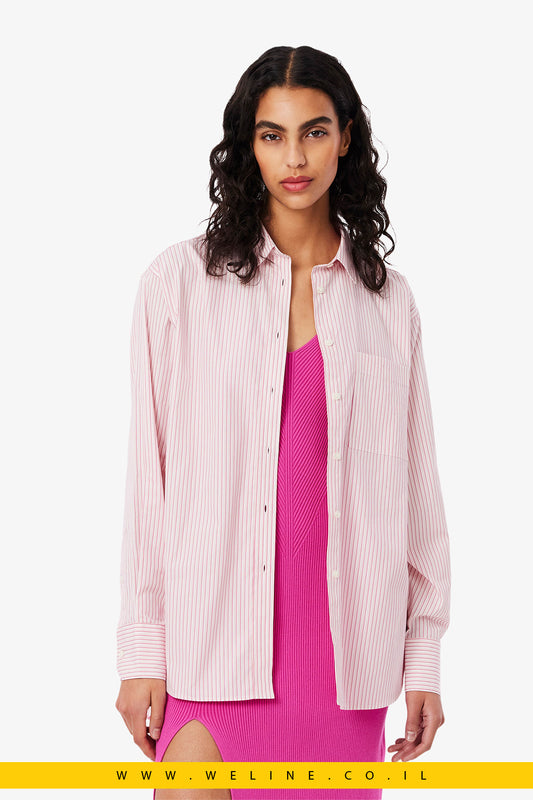 חולצת אוברסייז מכותנה פופלין לנשים – ורוד | Lacoste