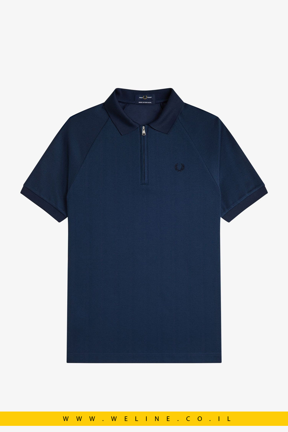 חולצת פולו עם רוכסן וצווארון – בד ג'קארד פיקה | Fred Perry