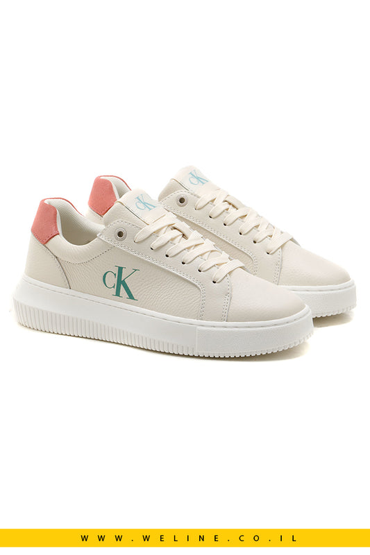 סניקרס עור לנשים - Calvin Klein White