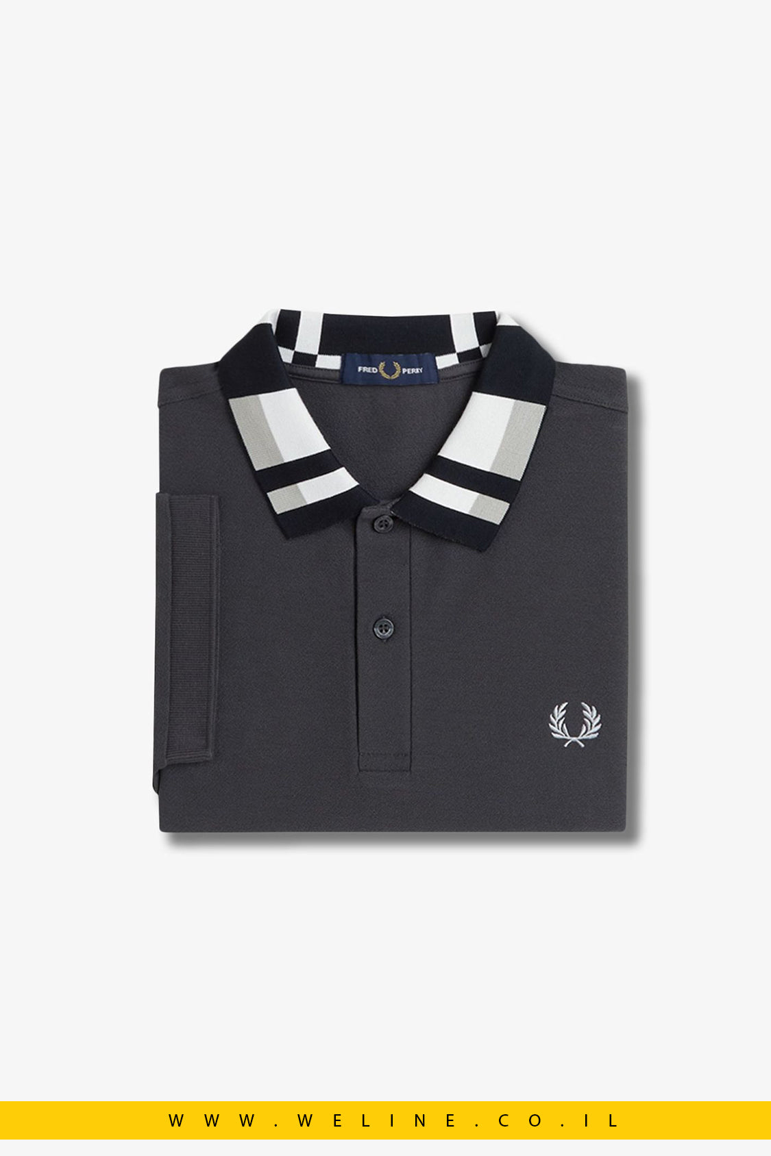 חולצת פולו לגברים עם צווארון דוגמת לוח שחמט – Fred Perry