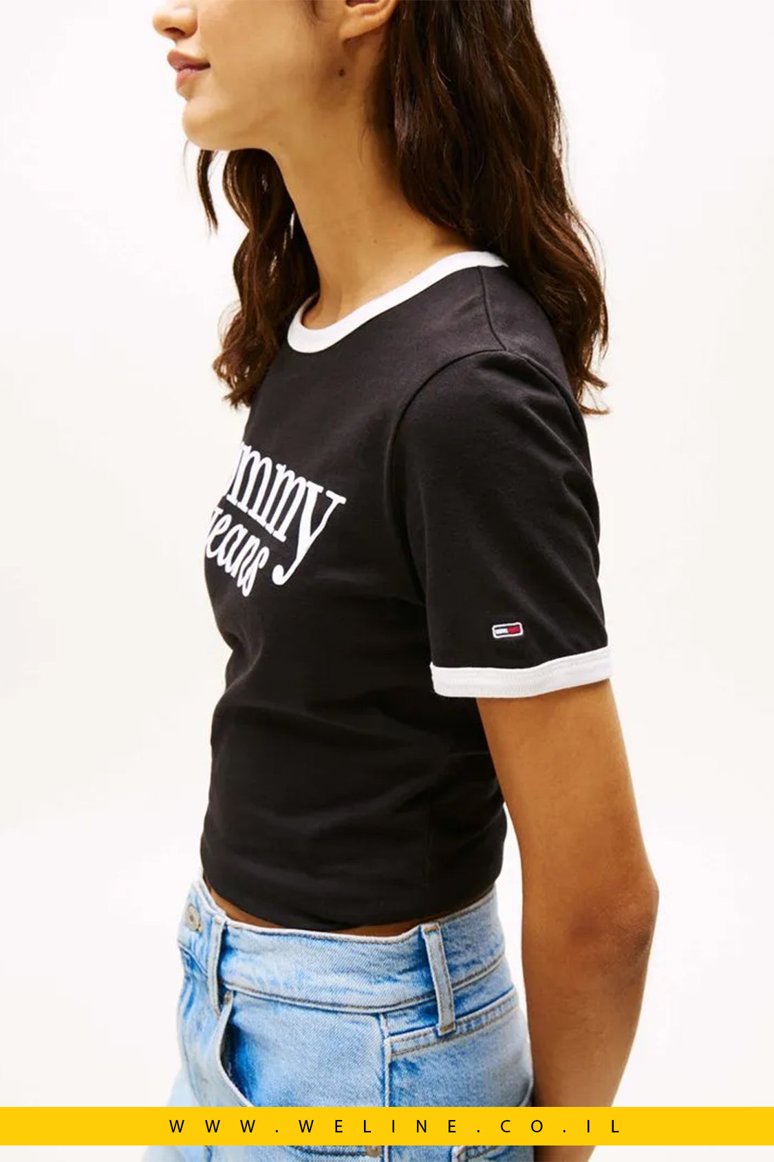 טי-שירט רינגר לנשים עם לוגו – Tommy Jeans