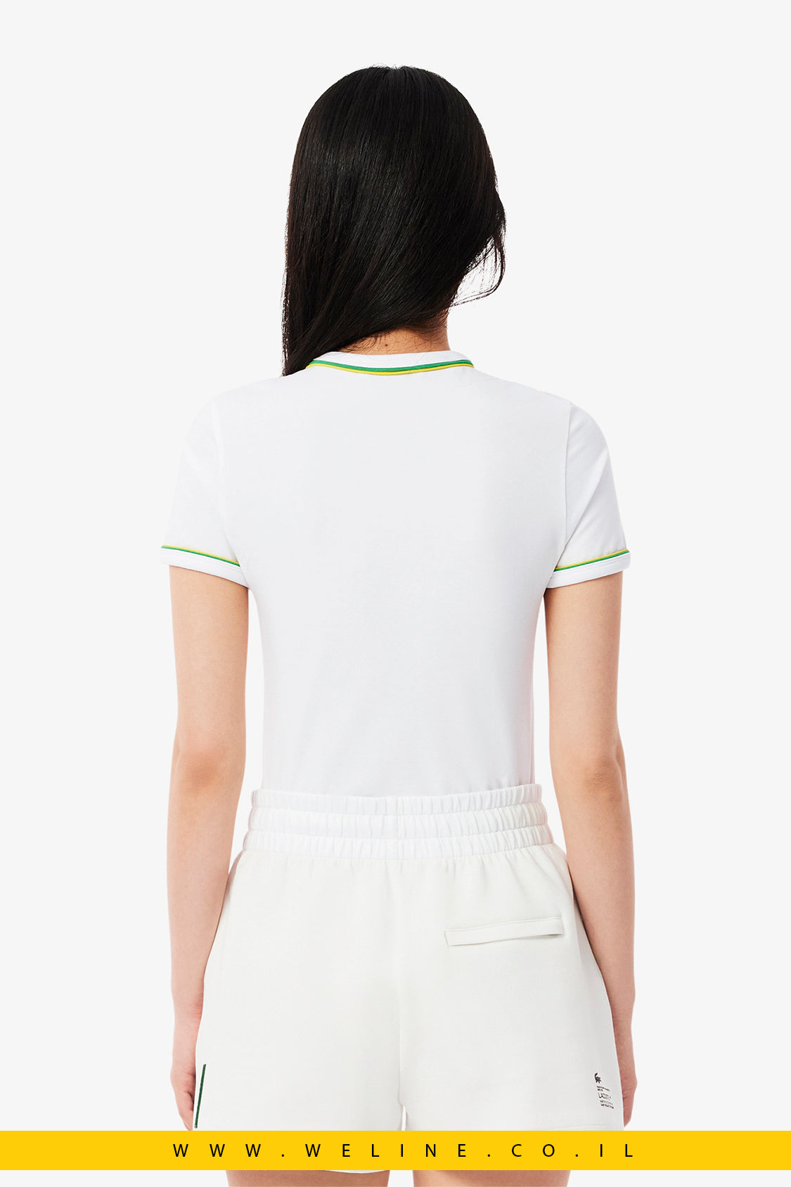 טי-שירט לנשים עם עיטורי קונטרסט – לבן – Lacoste