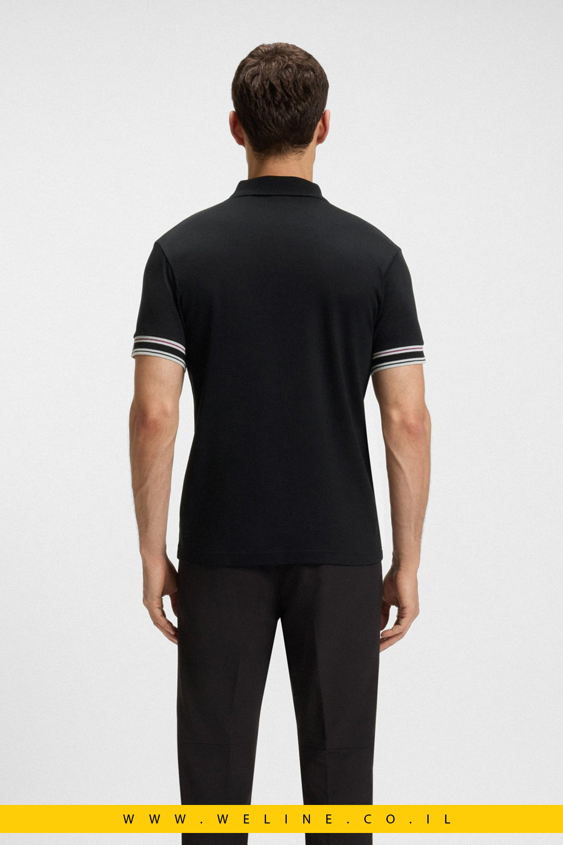 חולצת פולו Slim Fit לגברים BOSS עם שרוולים מפוספסים