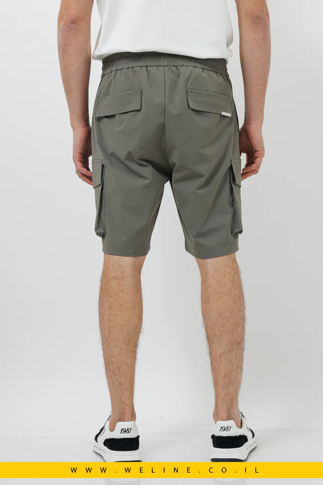מכנסי שורט קרגו מניילון לגברים – ירוק זית