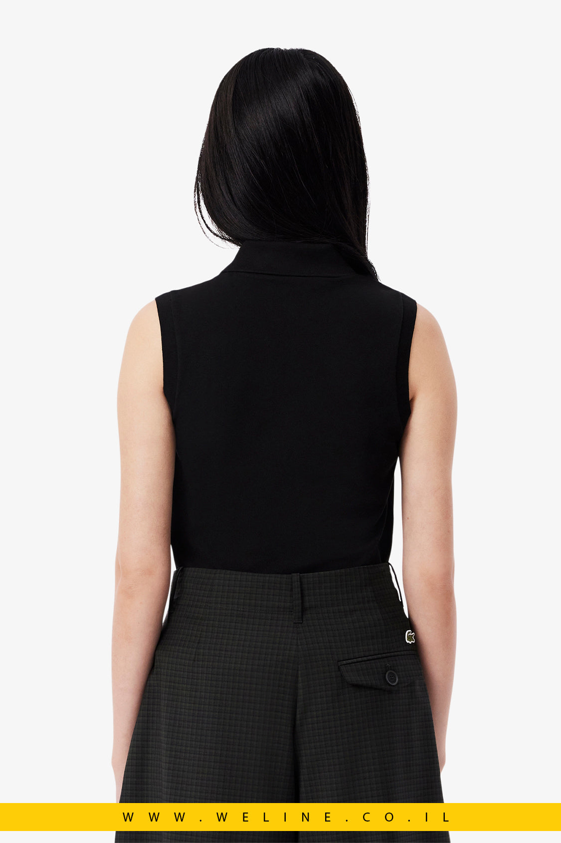 פולו לנשים ללא שרוולים בגזרת Slim – שחור – Lacoste